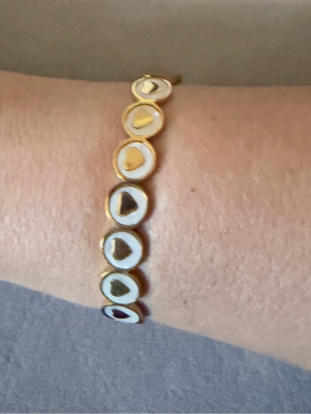 Gold and White Heart Link Bracelet - Women's Jewelry